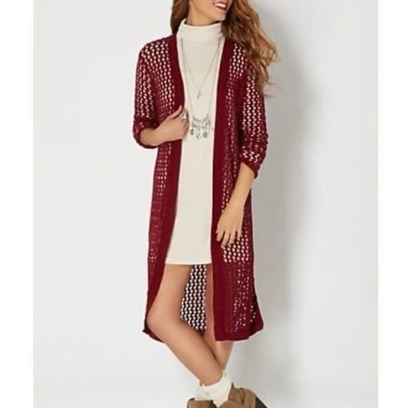Rue21 Burgundy Fishnet Open Front Cardigan Wrap Boho X-Large - Picture 1 of 7
